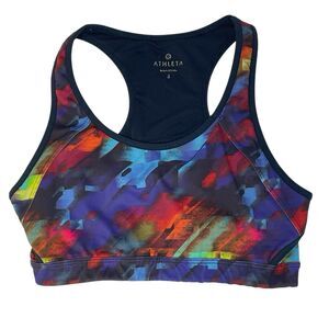 Athleta Sports Bra Colorful Rainbow Geometric Razorback Women’s Size Small